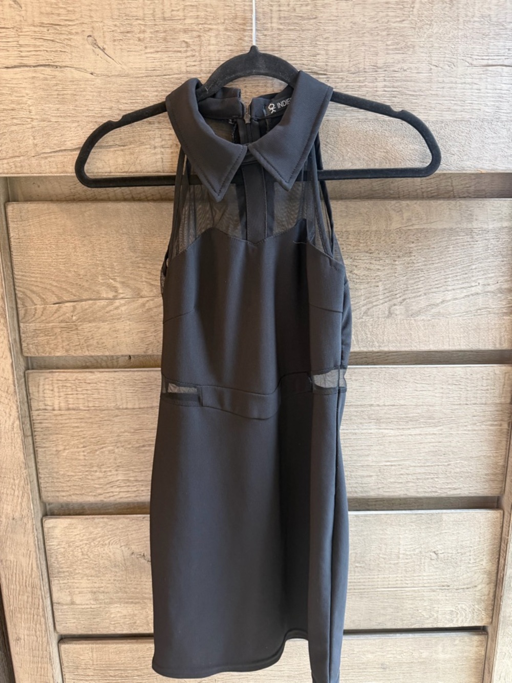 Chic from Hong Kong Black Sleeveless Mesh Yoke Collar Dress -size XS/S - NWOT